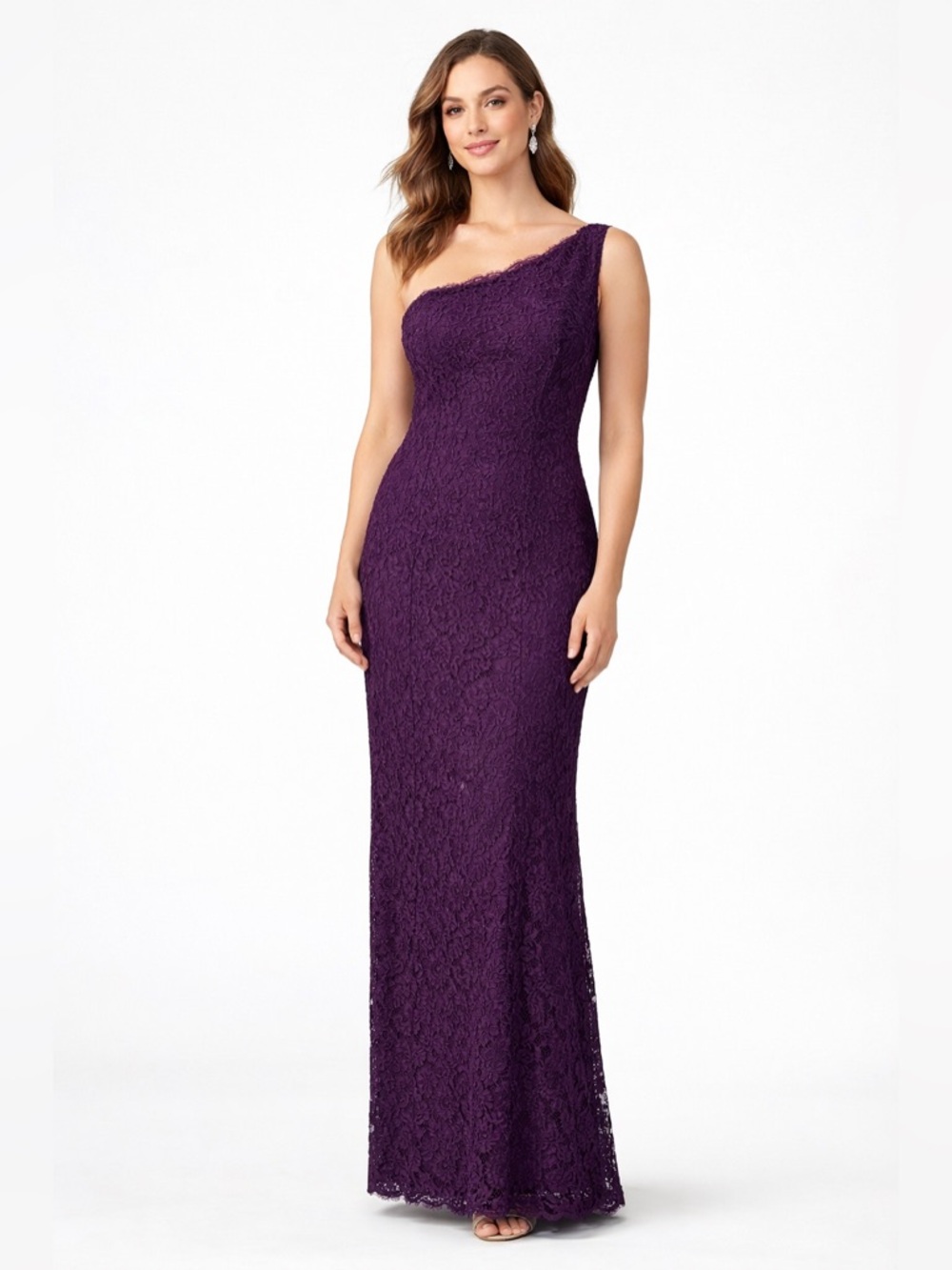 Adrianna Papell Size 12 Purple Lace One Shoulder Evening Gown Formal Dress